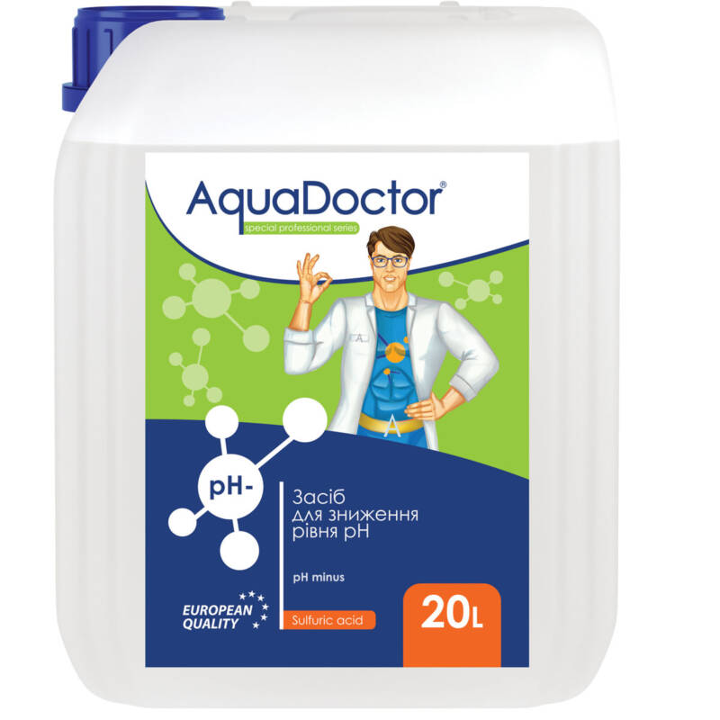 AquaDoctor pH Minus — рідкий засіб для зниження рівня pH у басейні, 20 л, Сірчана основа 35%