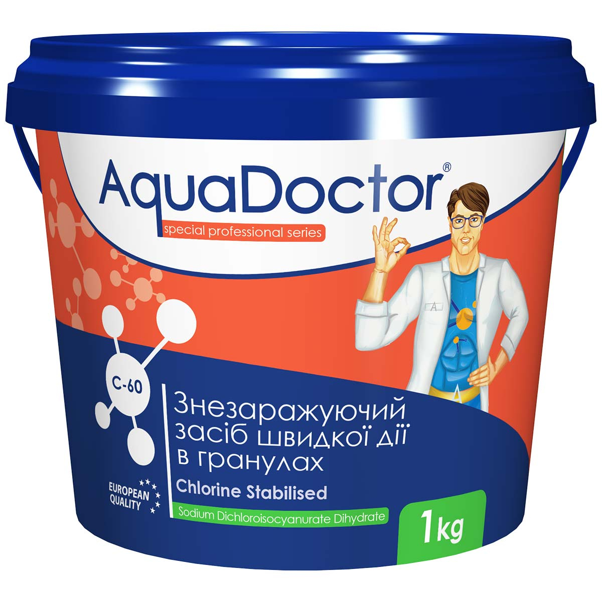 AquaDoctor C-60 в гранулах 1 кг — швидкорозчинний шоковий хлор для басейну
