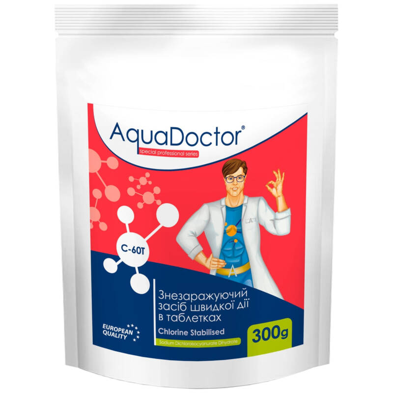 AquaDoctor C-60T 0.3 кг — швидкорозчинний шок-хлор в таблетках для басейну