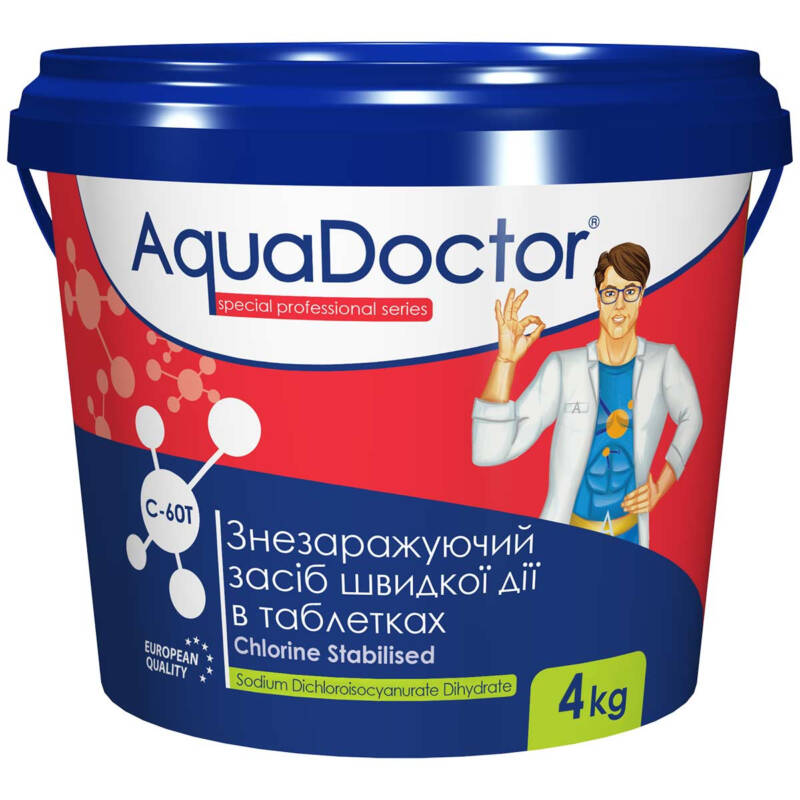 AquaDoctor C-60T 4 кг — швидкорозчинний шок-хлор у таблетках для басейну