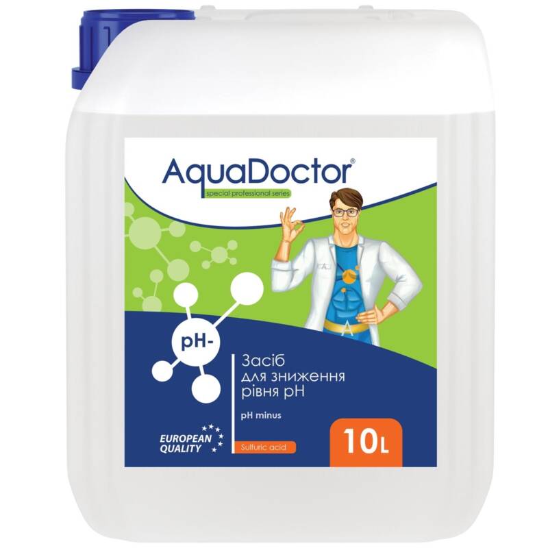 AquaDoctor pH Minus — рідкий засіб для зниження рівня pH у басейні, 10 л, Сірчана основа 35%