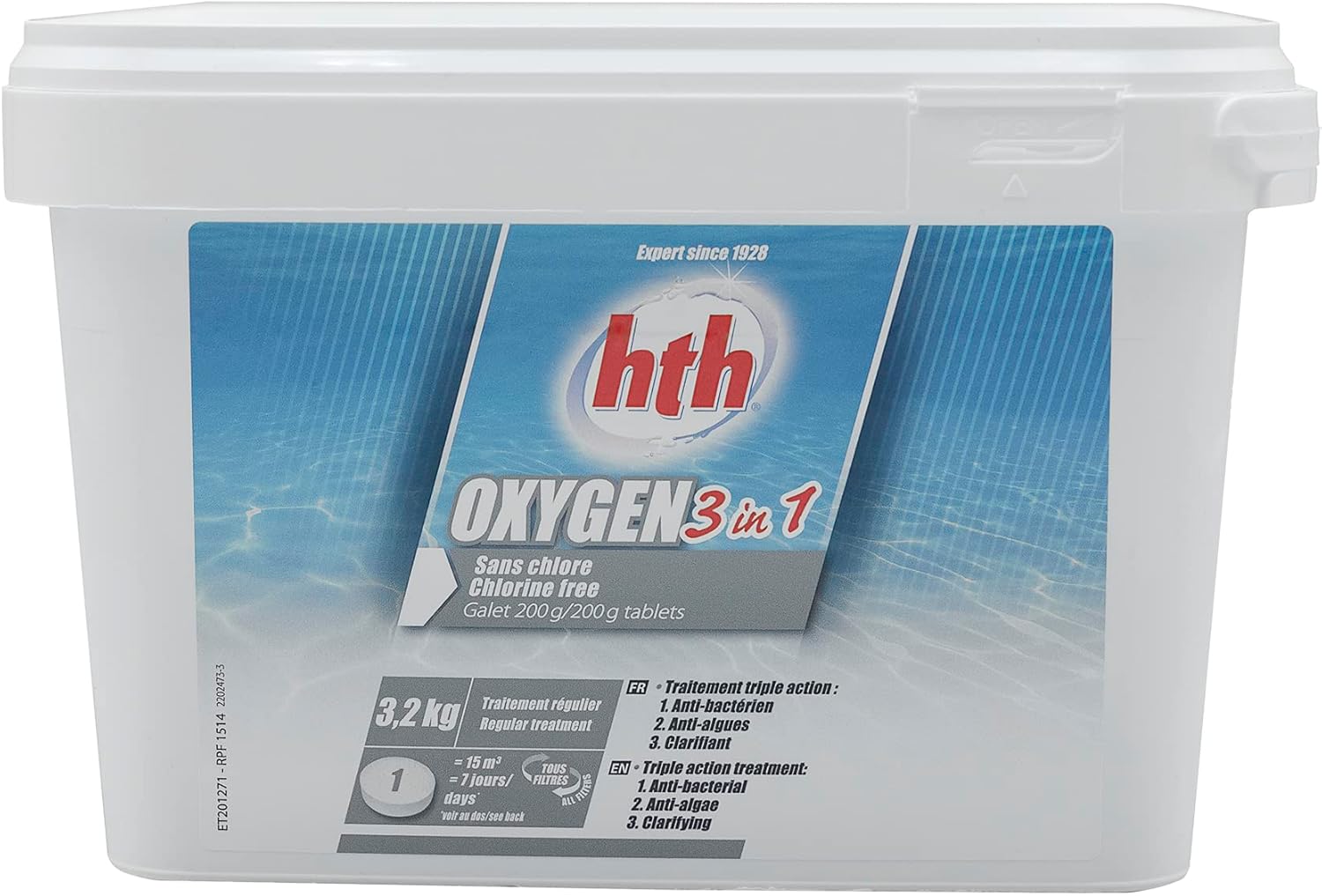 HTH OXYGEN 3 в 1 — багатофункціональні таблетки активного кисню для басейну, 200 г / 3,2 кг (Франція)